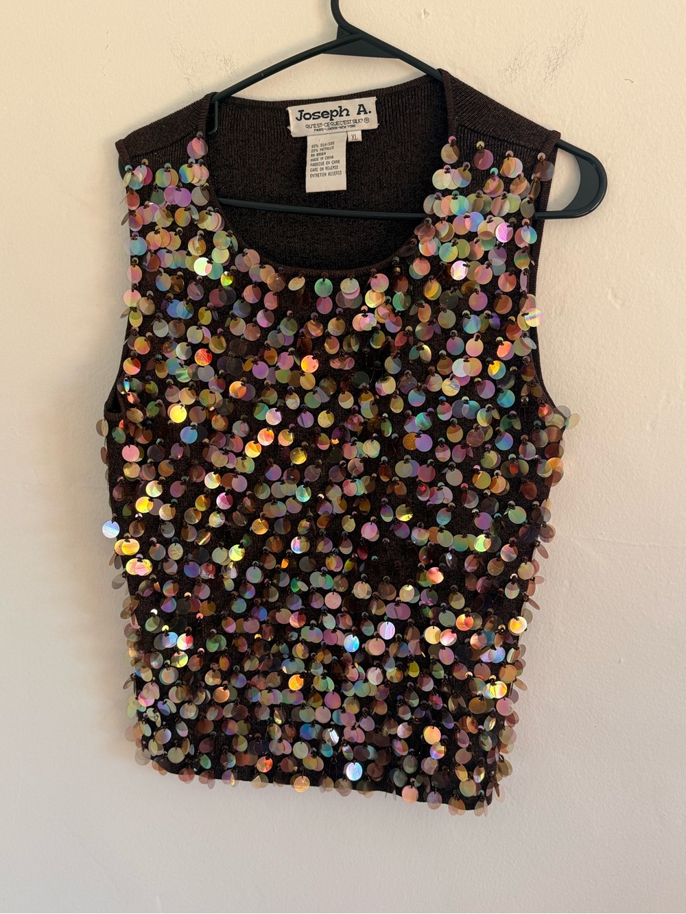 Joseph A. Brown Silk / Metallic Iridescent Sequin Sleeveless Top